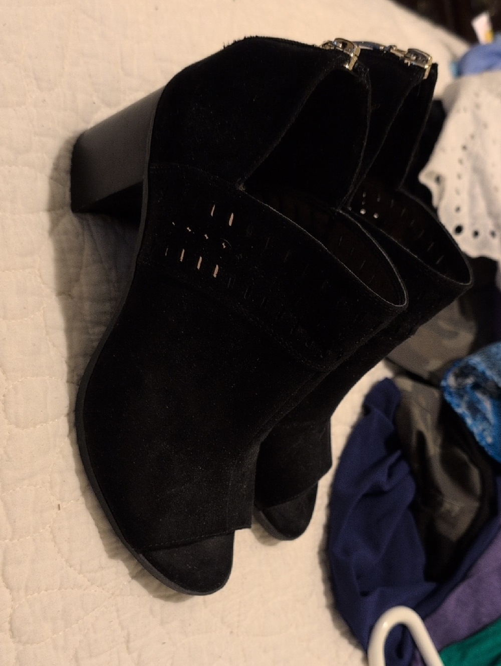 Xappeal Black Suede Peep-Toe Block Heel Mules
